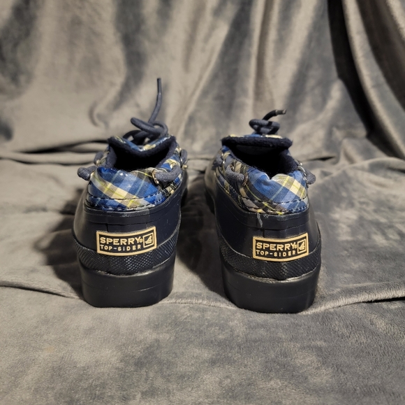 Sperry Low Duck Boots Navy and Green Plaid - Picture 3 of 5